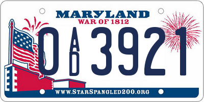 MD license plate 0AD3921