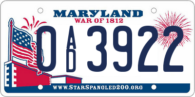 MD license plate 0AD3922