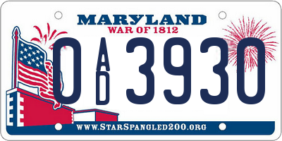 MD license plate 0AD3930