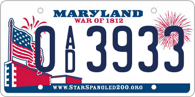 MD license plate 0AD3933