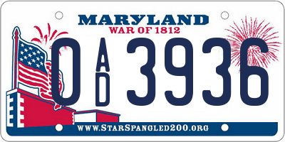 MD license plate 0AD3936