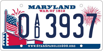 MD license plate 0AD3937