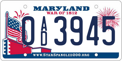 MD license plate 0AD3945