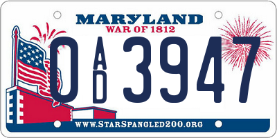 MD license plate 0AD3947