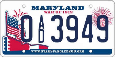 MD license plate 0AD3949