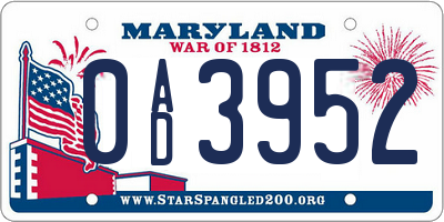 MD license plate 0AD3952