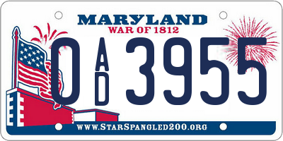 MD license plate 0AD3955