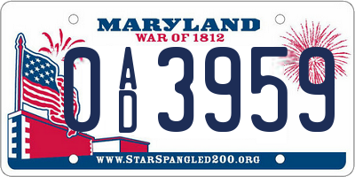 MD license plate 0AD3959