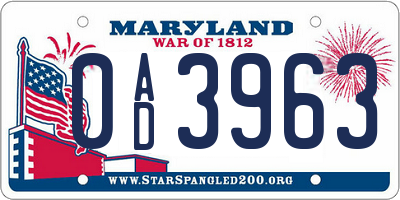 MD license plate 0AD3963