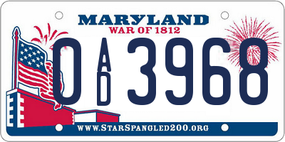 MD license plate 0AD3968