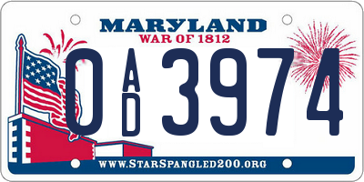 MD license plate 0AD3974