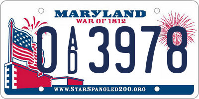 MD license plate 0AD3978