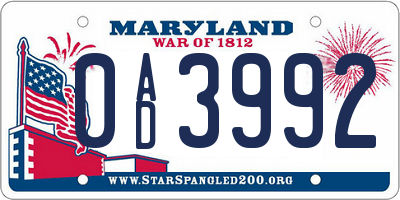 MD license plate 0AD3992