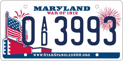 MD license plate 0AD3993