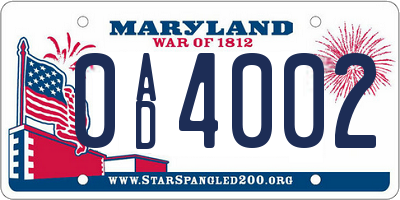 MD license plate 0AD4002