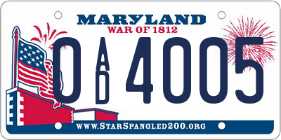 MD license plate 0AD4005