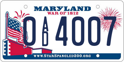 MD license plate 0AD4007