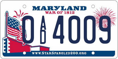 MD license plate 0AD4009