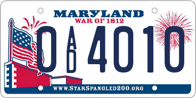 MD license plate 0AD4010