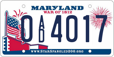 MD license plate 0AD4017