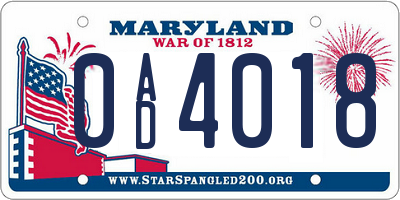 MD license plate 0AD4018
