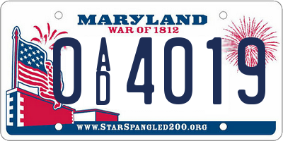 MD license plate 0AD4019