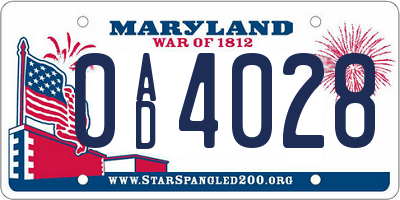 MD license plate 0AD4028