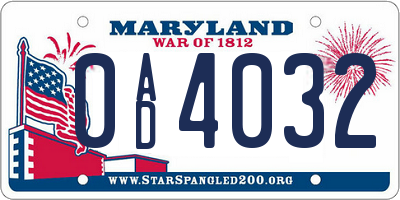 MD license plate 0AD4032