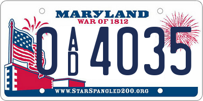MD license plate 0AD4035
