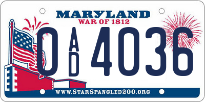 MD license plate 0AD4036