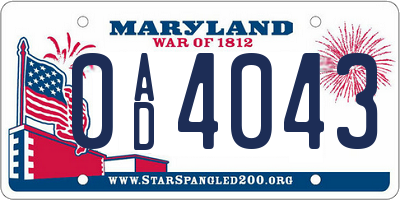 MD license plate 0AD4043