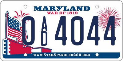 MD license plate 0AD4044