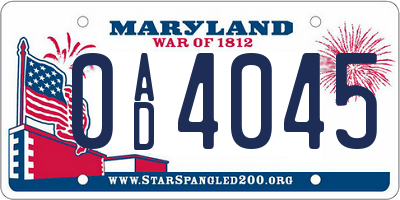 MD license plate 0AD4045