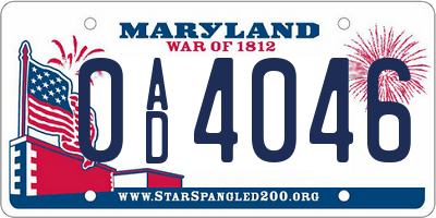 MD license plate 0AD4046
