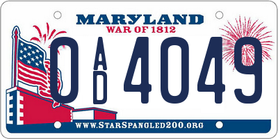 MD license plate 0AD4049