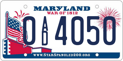 MD license plate 0AD4050