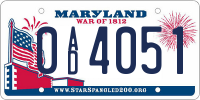 MD license plate 0AD4051