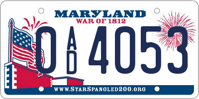 MD license plate 0AD4053