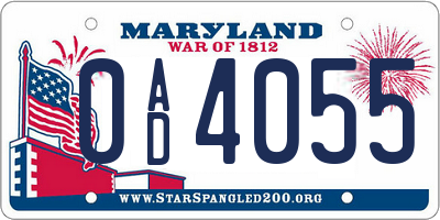 MD license plate 0AD4055