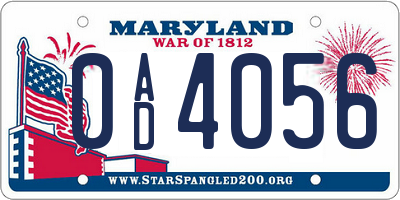 MD license plate 0AD4056