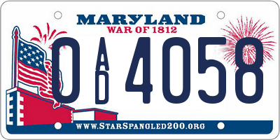 MD license plate 0AD4058