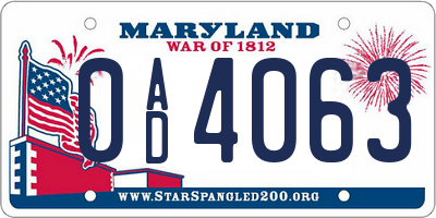 MD license plate 0AD4063