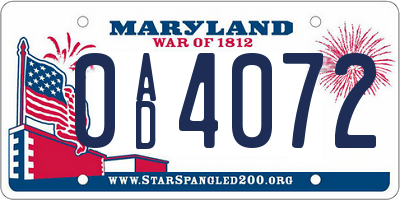 MD license plate 0AD4072