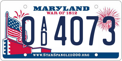 MD license plate 0AD4073
