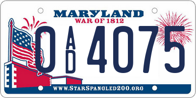 MD license plate 0AD4075