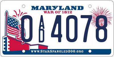 MD license plate 0AD4078
