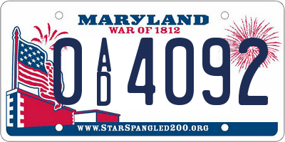 MD license plate 0AD4092