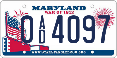 MD license plate 0AD4097