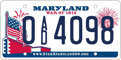 MD license plate 0AD4098