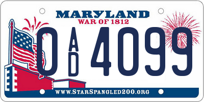 MD license plate 0AD4099